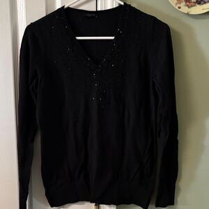 Ann Taylor Black V-Neck Sweater with Bead Accents
